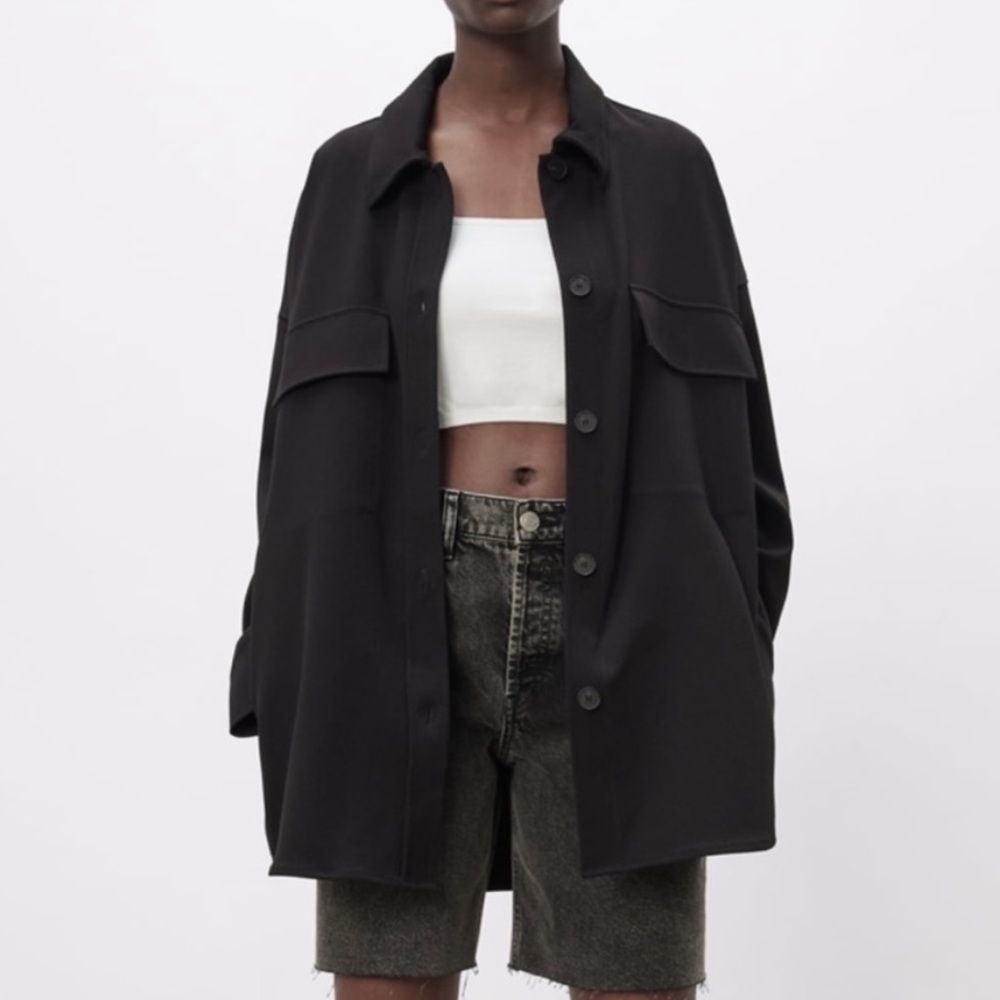 Zara Sz XS Oversized Black Shaket Shirt Jacket